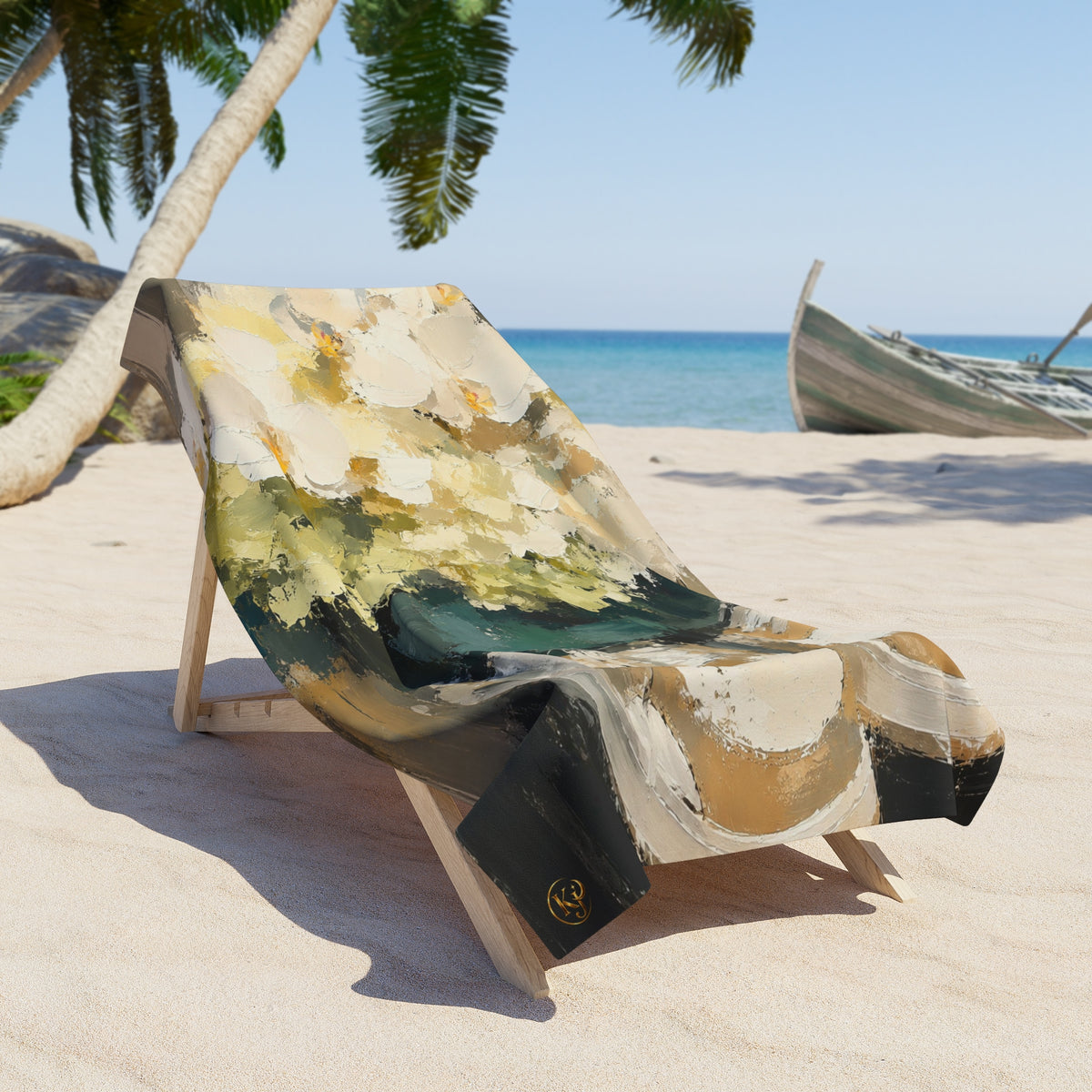 Beach towel featuring flowers in sneakers