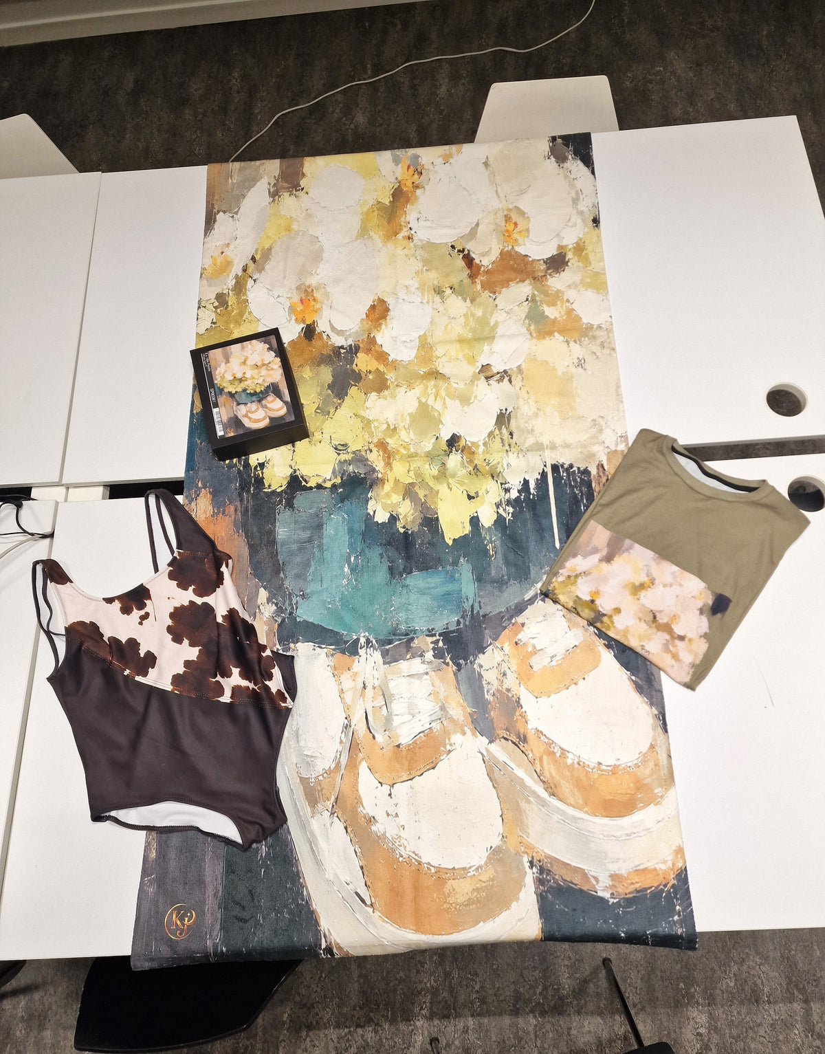 Beach towel featuring flowers in sneakers