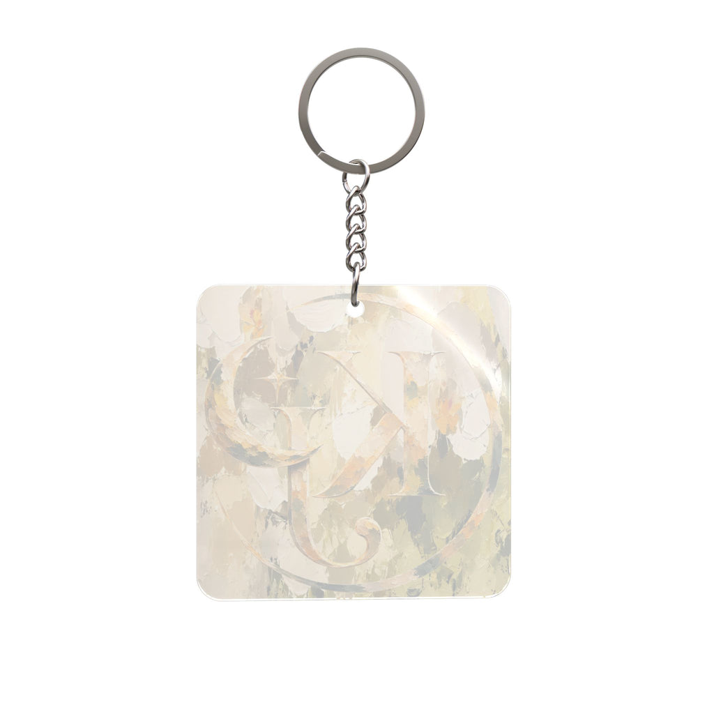Monogram Floral Square Keychain —