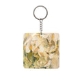 Monogram Floral Square Keychain —