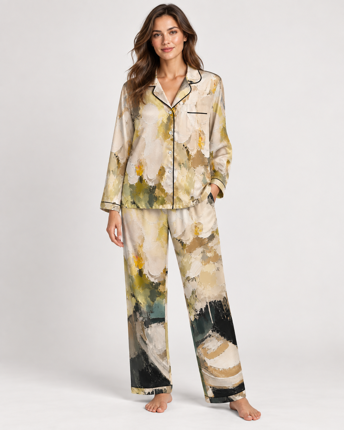 "Flowers in Sneakers" women's satin pajamas