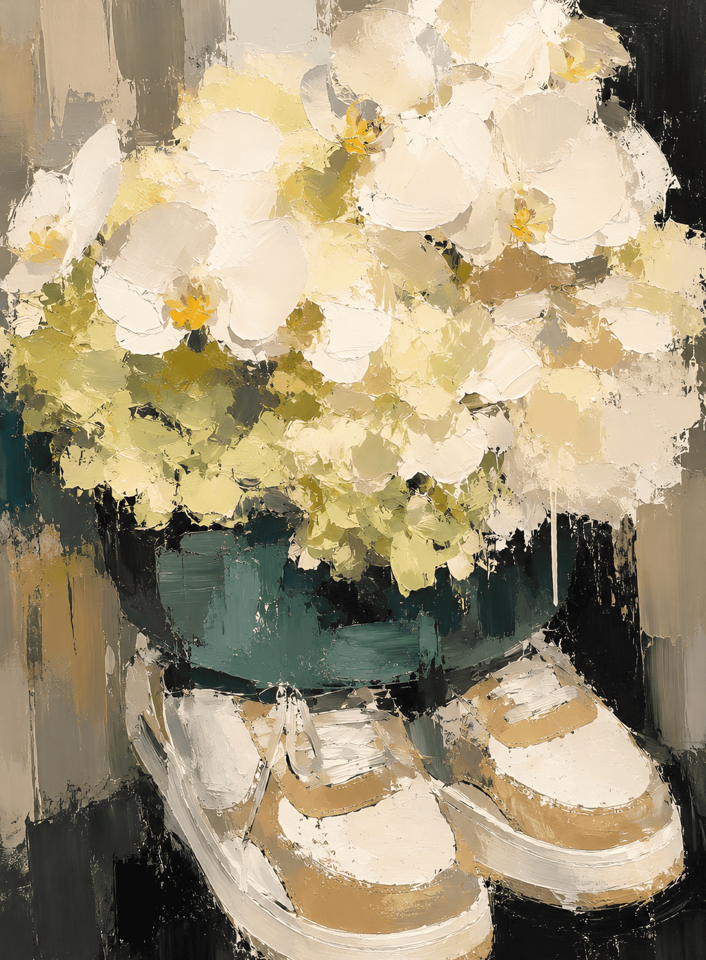 Beach towel featuring flowers in sneakers